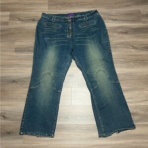 Gypsy Jeans Plus 24 Blue Zip Front Slit Lace Back Leg Streetwear Flare Retro Y2K